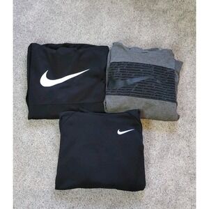 3 Nike Hoodie Men Large Mock Neck Black Gray Therma Fit DriFit Sweatshirt Pocket